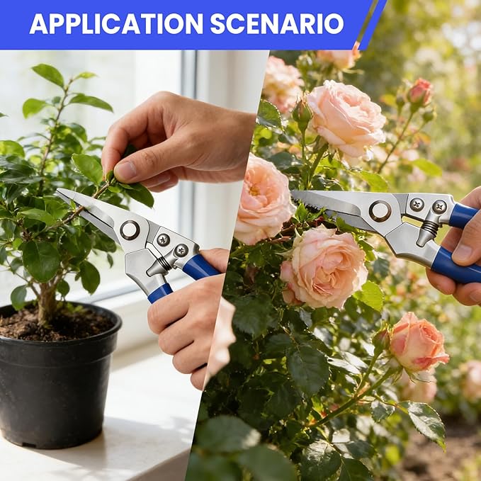 2-Pack Zinc Alloy Pruning Shears Set for Gardening | R3120 Curved &amp R3121 Straight Garden Shears 8x20cm | Professional Gardening Tools with Bypass Blades for Plants Flowers &amp Branches