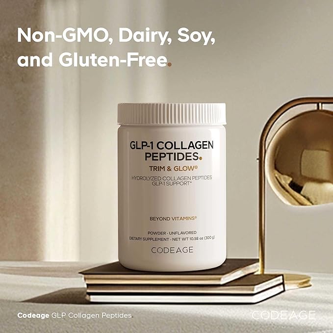 Codeage GLP-1 Collagen Powder Supplement - Nextida GC Collagen Peptides - GLP 1 Support - Hydrolyzed Grass-Fed Type I &amp III Unflavored - Non-GMO Gluten-Free Dairy-Free - 10.58 Oz