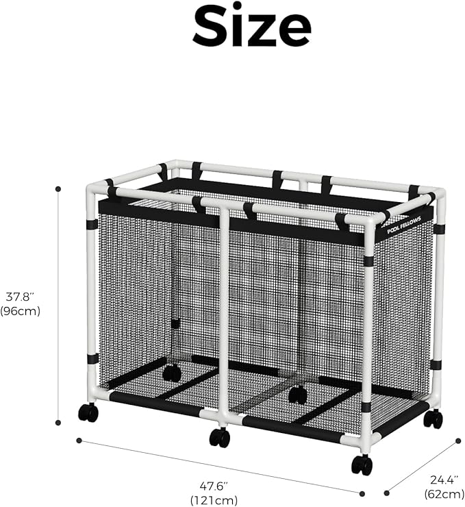 Pool Storage Bin 142 Gallons Holder for Noodles Toys Floats Towels Mesh Organizer for Swimming Equipments Basic Plus Style