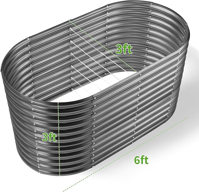 Land Guard 6x3x3ft Oval Galvanized Raised Garden Beds Large-Capacity Metal Planter Box Outdoor Durable Deep Raised Garden Bed 3ft Tall Raised Beds for Gardening Vegetables Modern Gray