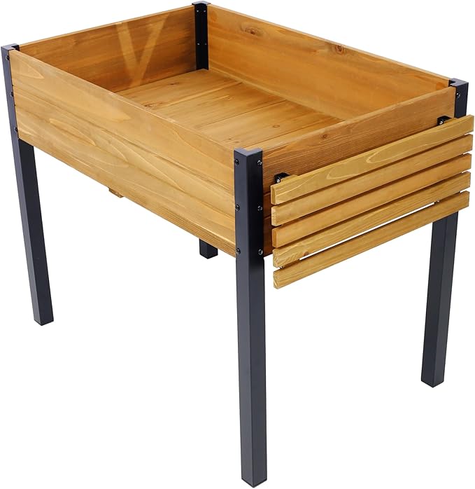 Raised Garden Bed with Metal Leg Wood Planter Boxes with Folding Storage Shelf Elevated Planter Box for Growing Fresh Herbs/Vegetables/Flowers for Outdoor/Patio/Deck/Balcony Brown