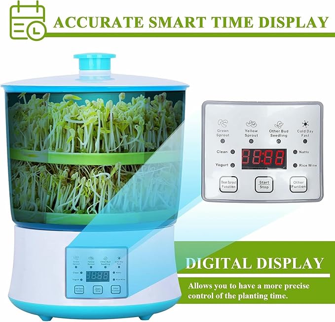Automatic Sprouter Bean Growing Machine 3 Layers Germination Tank Seed Germination Machine LED Display Time Control 360° Automatic Spray for Every HOM
