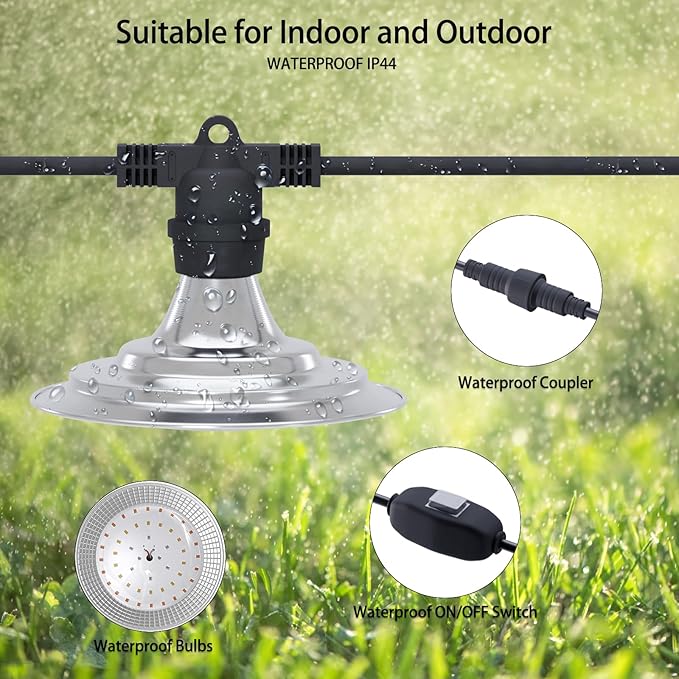 Outdoor LED Grow Light Waterproof String Plant Growing Light 21 FT Full Spectrum Growth Light Suitable for Garden Farm Flower Seedling Greenhouse Grow Light (6 Light)