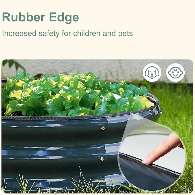 Galvanized Steel Raised Garden Bed 12 Tall Oval Galvanized Steel Raised Garden Bed - 7x3ft Oval Outdoor Planter Box with Rubber Edging (Grey)