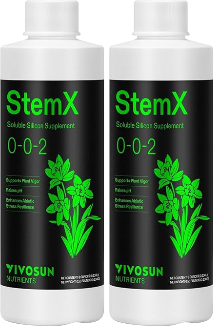 VIVOSUN StemX (0-0-2) Silica for Plants Soluble Liquid Silicon Plant Supplement Fertilizer Nutrient Solution for Strong Stems and Healthy Leaves Boost Resilience pH Balance 8 oz (Pack of 2)