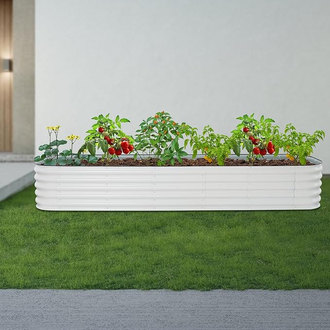 Eapmic Raised Garden Bed Galvanized Metal Planter Box Modular Outdoor Raised Planter Bed Rectangular Flower Bed Kit for Vegetables Flowers Backyard Patio (112.2×23.62×17in)