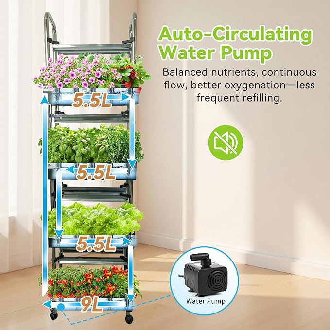 Compact 4-Tier Hydroponics Growing System Kit 80 Pods Vertical Indoor Garden with Full-Spectrum LED Grow Light Auto-Circulating Water Pump 25.5L Indoor System for Herbs &amp Microgreens