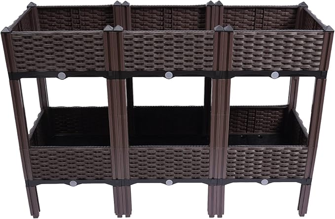 2-Layer Square Raised Garden BedSelf-Watering Plastic Planter Box with LegsElevated Planter for Indoor Outdoor Vegetables Fruits Flowers Herb Grow