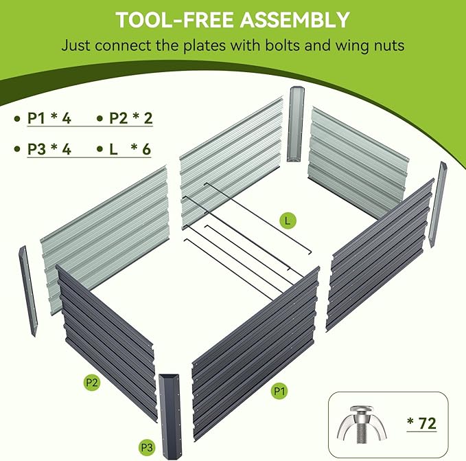 Ohuhu 6x3x1.9FT Metal Raised Garden Bed Outdoor Reinforced Galvanized Steel Rustproof Planter Box 100% Non-Toxic 256 Gal Large Capacity Heavy Duty Raised Beds for Growing Vegetables Flowers Herbs