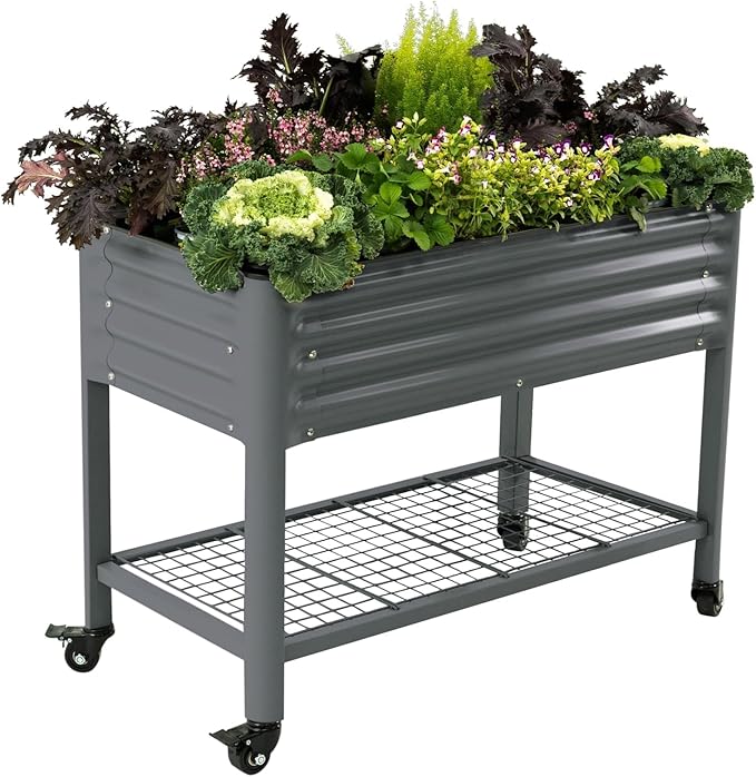 Rolling Elevated Raised Garden Bed-V Series 2' x 4' Garden Beds with Legs &amp Storage Rack for Patio &amp Porch 700 Lbs Weight Capacity Outdoor Planter Box for Vegetables Flower Herbs Modern Gr