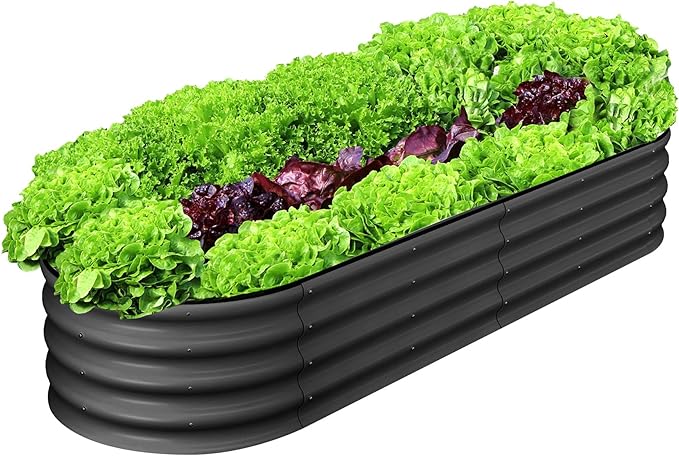 4.5x2x1.5 FT Oval Raised Garden Bed 2 Pcs Galvanized Raised Beds for Outdoor Planter Raised Boxes with Open-Ended BaseLarge Metal Raised Planter Beds for VegetablesFlowersTool-Free AssemblyGray