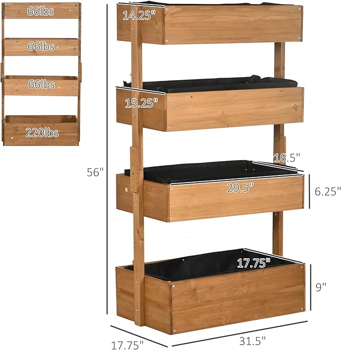 Vertical Wooden Garden Planter - 4 Tier Raised Bed with Self-Watering &amp Adjustable Angle for Herbs Flowers and Vegetables - Orange