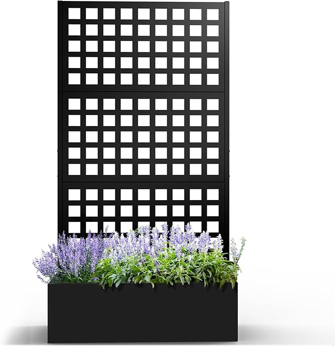 Metal Planter Box with Trellis Planter Box with Privacy Screen Privacy Trellis Outdoor for Climbing Plants with Drainage Holes Raised Garden Bed for Vegetables