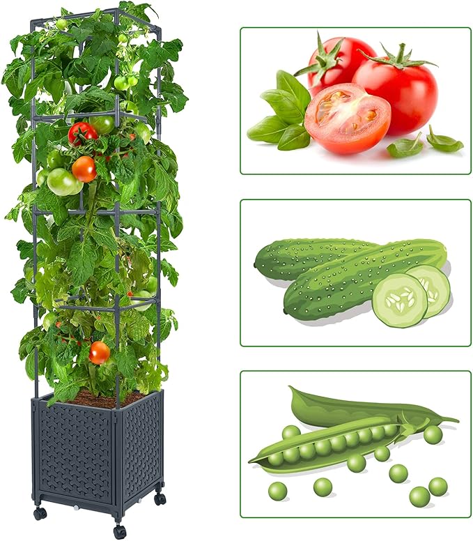 LINEX Raised Garden Bed Planter Box with Trellis 41.3” &amp 56.7'' Tomato Planters for Climbing Plants Tomatoes Cage