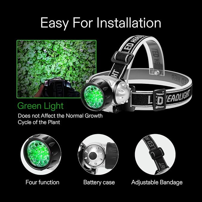 VIVOSUN Indoor Hydroponics LED Grow Room Glasses and 19-Bulb High Intensity LED Green Light Grow Room Headlight