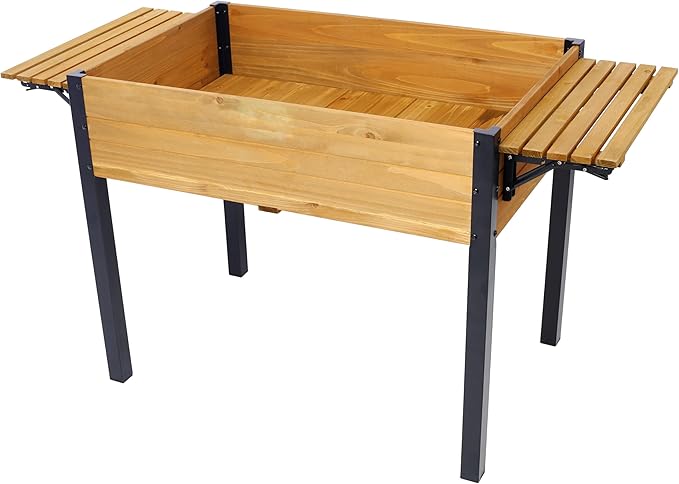 Raised Garden Bed Metal Leg Wood Planter Boxes with Folding Storage ShelfElevated Planter Box for Growing Fresh Herbs Vegetables Flowers Great for Outdoor Patio Deck Balcony