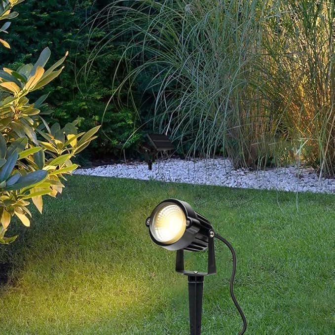 Yard Spot Lights Warm White Outdoor Spotlights 3000K 120V LED Landscape Lights Waterproof Uplights with Spiked Stand for Yard House Lawn Front Porch US 3 Plug (4 Lights)