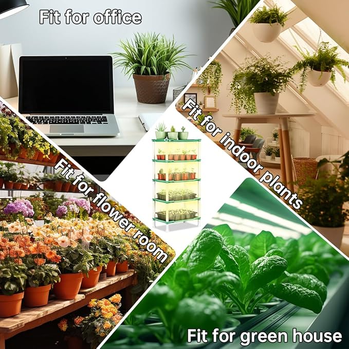 5-Tier Seed Starter Tray Plant Stand with Grow Lights Full Spectrum Sunlike Plant Light for Indoor/Greenhouse Small Plant Pots Cell Trays Succulents Seedlings Gardening
