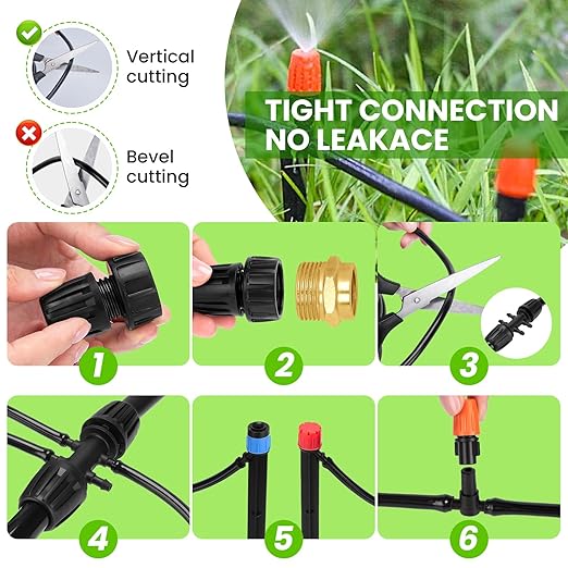 240FT Drip Irrigation System Automatic Drip Irrigation Kits Quick-Connect for Greenhouse Yard Lawn Plant Garden Watering Misting System with 1/2 inch Hose 1/4 inch Distribution Tubing