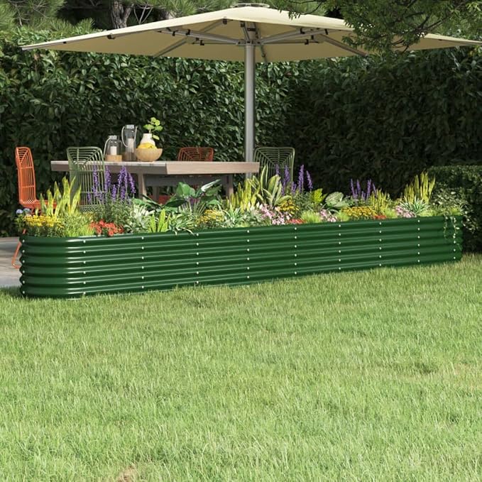 Powder-Coated Steel Garden Raised Bed Outdoor Metal Planter Box for Vegetables Flowers Herb 130.7x15.7x14.2 Green-730