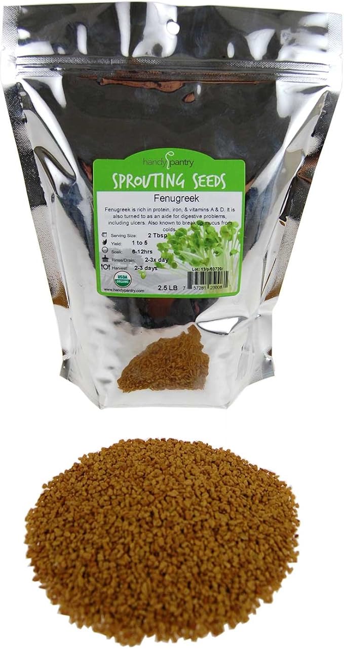 Organic Fenugreek Sprouting Seeds - Seeds for Planting Hydroponics Growing Sprouts Grinding for Spices &amp More (2.5 Lb)