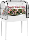 Outsunny Raised Garden Bed with Flip-Up Greenhouse Cover Metal Elevated Garden Bed with Legs and Drainage Hole Outdoor Raised Planter Box for Vegetables Herbs Flowers 39.4 x 19.3 x 53.5 White