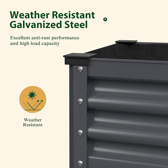 MUPATER Galvanized Steel Raised Garden Bed with Legs 48 L x 24 W x 32 H Large Metal Elevated Raised Planter Box with Detachable Black Liner for Backyard Garden Balcony Gray