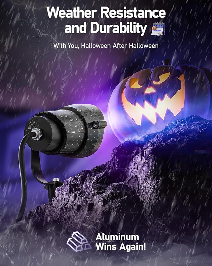 HIBOITEC Halloween Black Light Spotlight Outdoor 12W IP65 Waterproof LED Spot Lights Landscape Lighting with US Plug for Glow Party Body Paint Yard Garden Decorations 4Packs