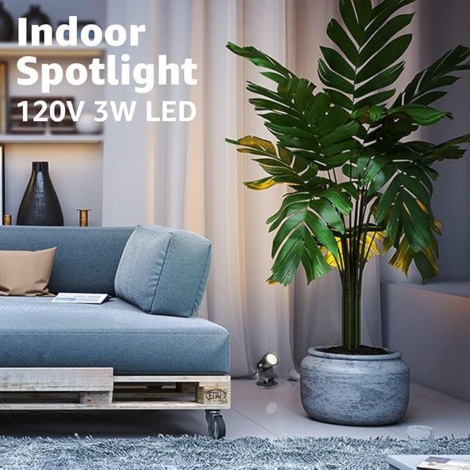 2 Pack LED Plant Spotlight Lamps - Indoor Uplighting for Plants 110V Warm White 5.9 FT Cord with Foot Switch - Perfect for Home Gardening and Plant Display