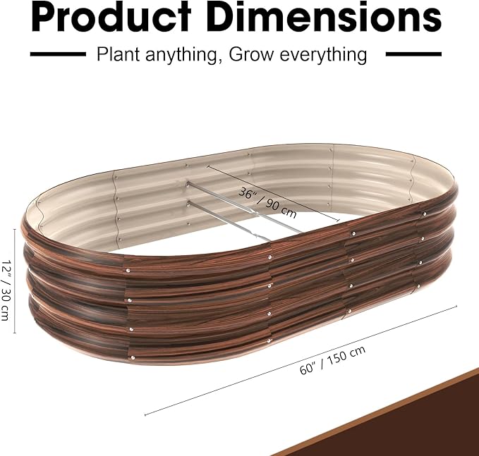 5x3x1ft Oval Galvanized Raised Garden Bed Outdoor 9-in-1 Large Metal Modular Planter Box Raised Beds for GardeningVegetablesFruitsFlowers &amp Herbs (Brown)
