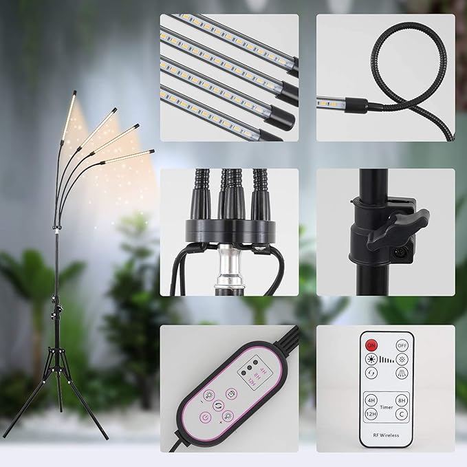 LED Plant Grow Light with Stand LED Grow Light Full Spectrum for Indoor Plants10 Dimmable Levels3 Modes TimingTripod Adjustable 15-72 inch.