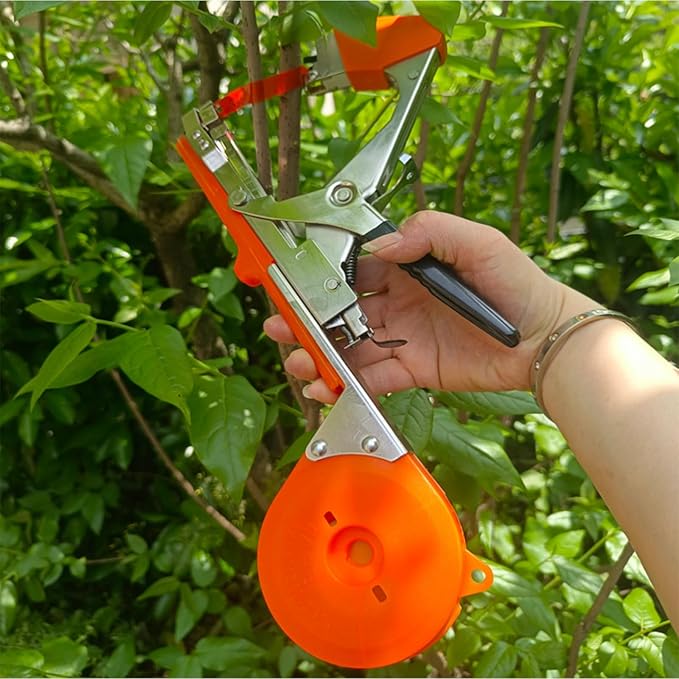 Plant Tying Machine Stainless Steel Vine Tying Machine Tool with 10 Rolls for Efficient Plant Support Gardeners Farmers(Orange)