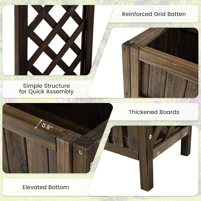 HAPPYGRILL Wooden Raised Garden Bed 2-Tier Elevated Planter Box Stand with Legs Storage Shelf 35.5” Height Carbonized Fir Wood Garden Bed for Vegetable Fruit Herb Flower