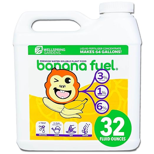 Wellspring Gardens Banana Fuel Liquid Fertilizer - Plant Fertilizer Concentrate - Plant Food - Formula for Banana Trees &amp Plants - Grow Healthy and Happy Plants - 32 fl oz