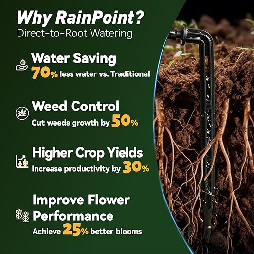 RAINPOINT Easy-Setup SolarRechargeableUSB-C Powered Automatic Drip Irrigation Kit System for Garden Outdoor/IndoorPlant Waterer Device Balcony Patio Grow Tent Greenhouse Indoor Water 10-20 Plants