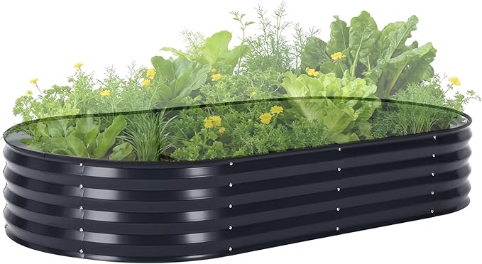 IDEALHOUSE Raised Garden Bed Large Oval Kit with Cover Zippered Screen DoorsOutdoor Galvanized Steel Planter Raised Box with Greenhousefor Indoor Outdoor GardeningFlowersVegetables(6x3x1ftGrey)