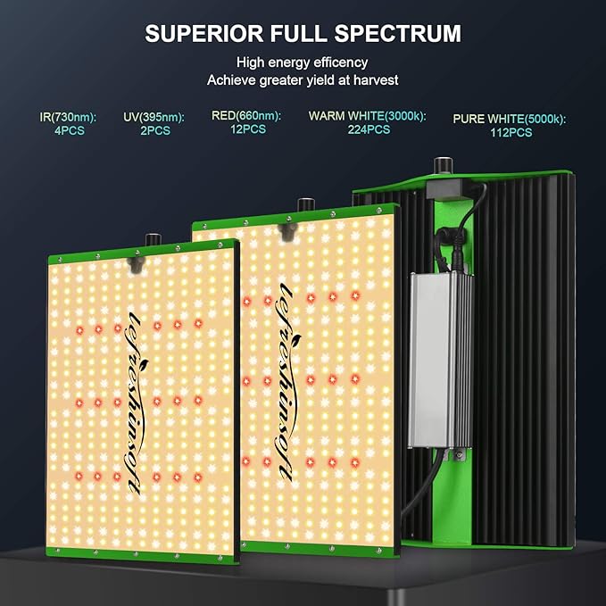 Full Spectrum 1000W LED Grow Light F1000 Series 3 x 3ft Coverage Dimmable Samsung UV IR Grow Lamps for Indoor Plants