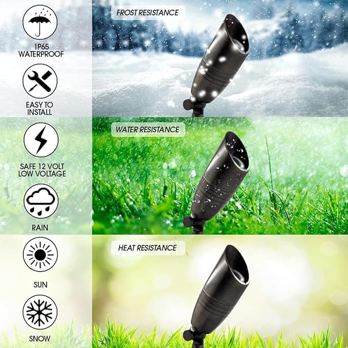LED Spot Lights Outdoor Landscape Lighting 108 - (12 Pack) Solid Brass Spotlight LED Yard Lights Security Landscape for Bright Long Lasting Home Garden Patio Pool Deck Lighting (No Bulb)