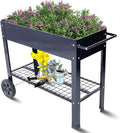 Elevated Mobile Raised Ergonomic Metal Planter Garden Bed for Backyard Patio w/Wheels Lower Shelf Black