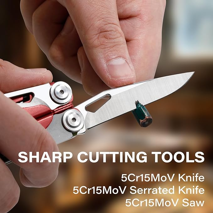 Multitool 21-in-1 Multi Tool Pliers with Safety Locking and Spring-Action Scissors Heavy-duty Stainless Steel Multi-tool Set with Nylon Sheath for Work Home Garden DIY &amp Auto Brick Red