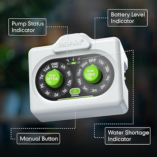 RAINPOINT Beginner-Friendly Automatic Plant Waterer Indoor for Pot Plant Adjustable Water OutputBattery Powered Outdoor IP54 Waterproof Easy-Setup Drip Irrigation System Device Kit Water 10-15 Plants