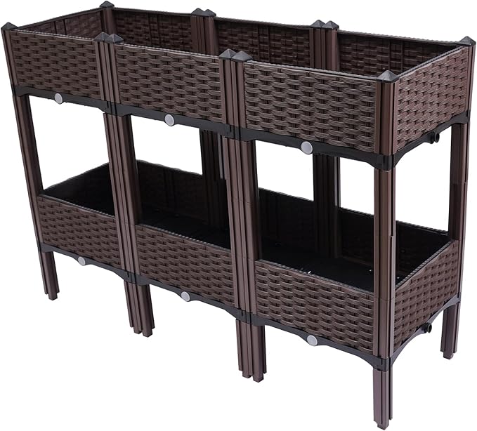 YIYIBYUS Square Raised Garden Bed2-Tier Raised Garden Bed Planter Elevated Box Vegetable Flower Herbs Yard Plant (PP)