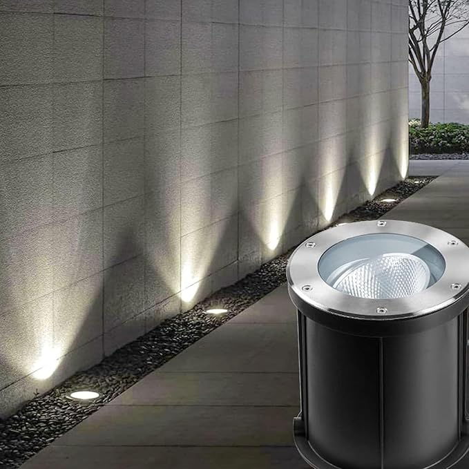 LED Landscape Lights - Outdoor Buried Spotlight Adjustable 15° Angle IP67 Waterproof Stainless Steel Recessed Ground Illumination for Patio and Driveway