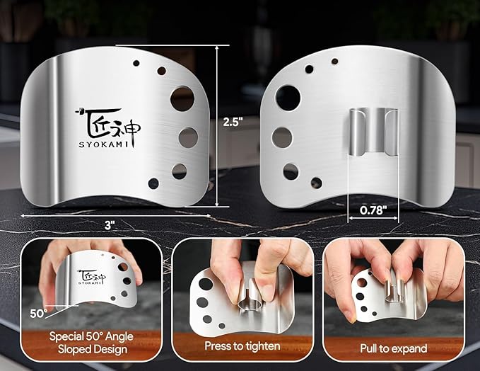 Finger Guards for Cutting Food Protects Women’s Fingers and Nails Ideal Gift for Her Mom or Wife 2 Stainless Steel Finger Protectors with Herb Stripper Adjustable Size
