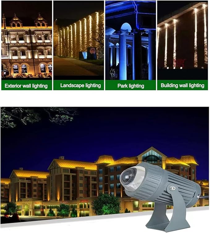 10W Rotation Spotlight - Long Range LED Flood Lights Narrow Beam Angle Landscape Lamps AC 220V Outdoor Wall Washer IP65 Building Exterior Wall Lighting Projector(Green)