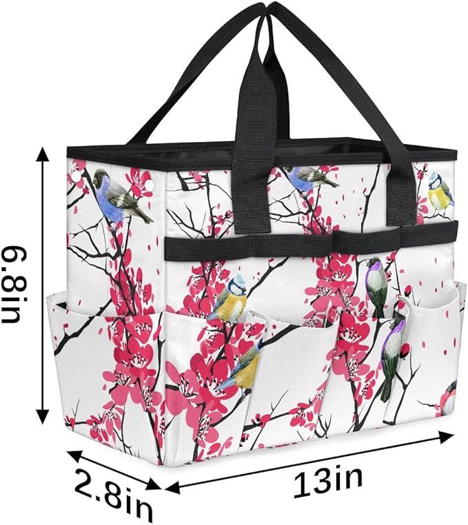 Garden Tool BagFloral Bird Tree Branch Gardening Organizer Bag With Pockets Garden Tool Kit Storage Tote for Women Men Garden Tool Set Holder