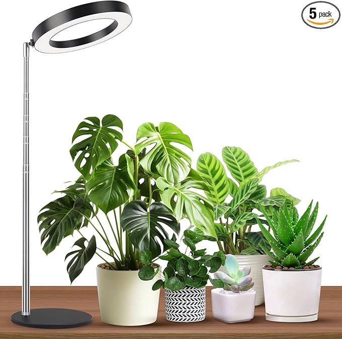 Desktop Grow Light Height Adjustable Grow Lights for Indoor Plants Full Spectrum 3 Lighting Mode Halo Grow Light with Timer Plant Lights for Indoor Growing (Black)