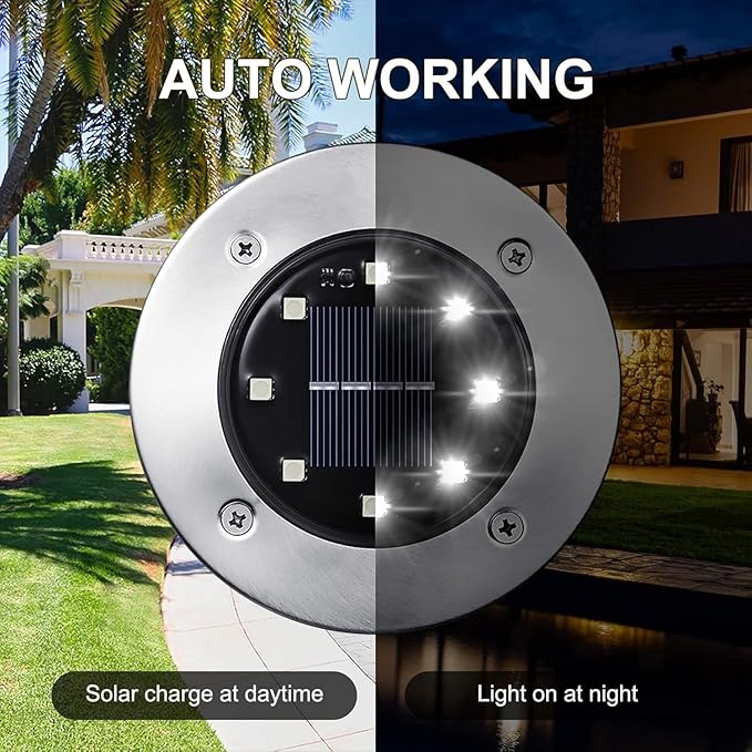 Solar Ground Lights Outdoor In-ground Pathway Light 8/16 PCS LED Solar Disk LampWaterproof Garden Landscape Lighting for LawnYardDeckPatioWalkway(White16PCS)