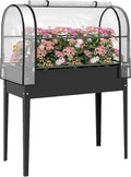 Outsunny Raised Garden Bed with Flip-Up Greenhouse Cover Metal Elevated Garden Bed with Legs and Drainage Hole Outdoor Raised Planter Box for Vegetables Herbs Flowers 39.4 x 19.3 x 53.5 Black