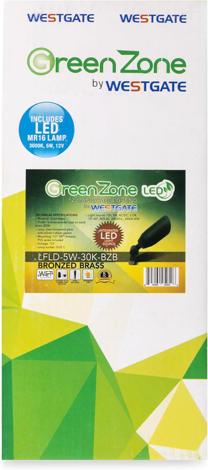 Westgate LFLD-5W-30K-BZB 12V LED Solid Brass Spotlight Bronzed Brass Outdoor Lights Landscape Lighting for Exterior Facade Flagpole Walkway Pathway 5W 400lm LED Light 3000K CREE COB IP67
